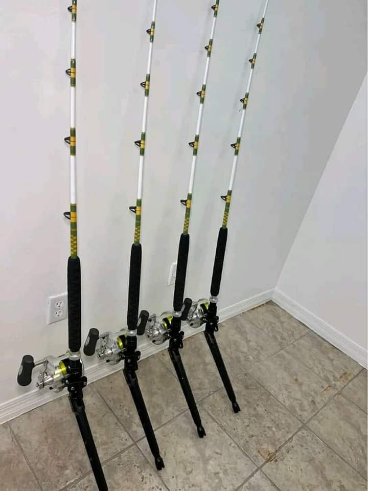 4 Shimano 50II 2 Speed reels with rods. - Image 4